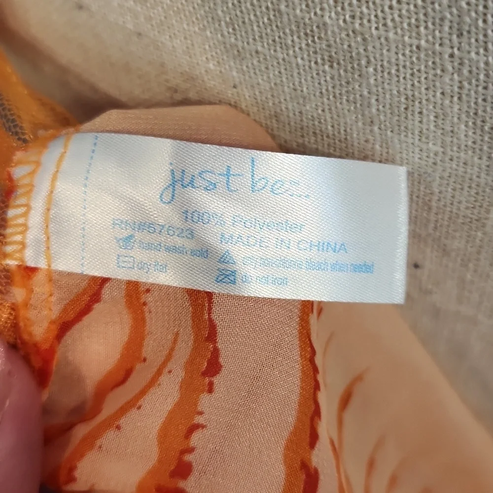 Just Be Mix Media Sheer Ribbon Lace Neon Orange Tiger Print Circle Wrap Scarf